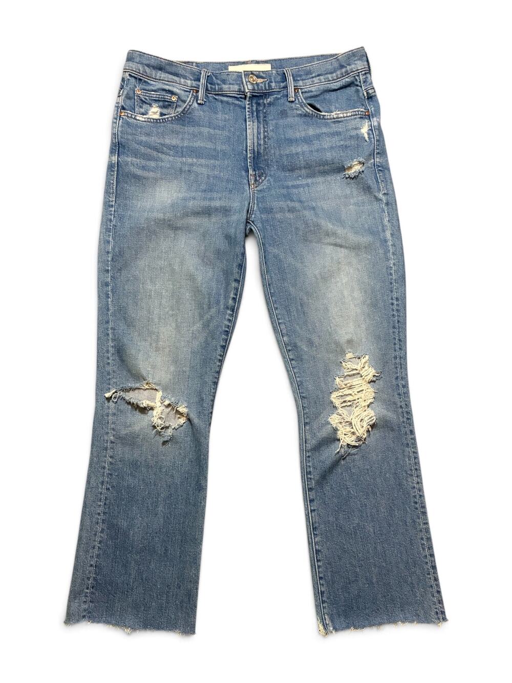 MOTHER Superior The Insider Ankle Chew Jeans Destroyed Bills Patch Pocket 29